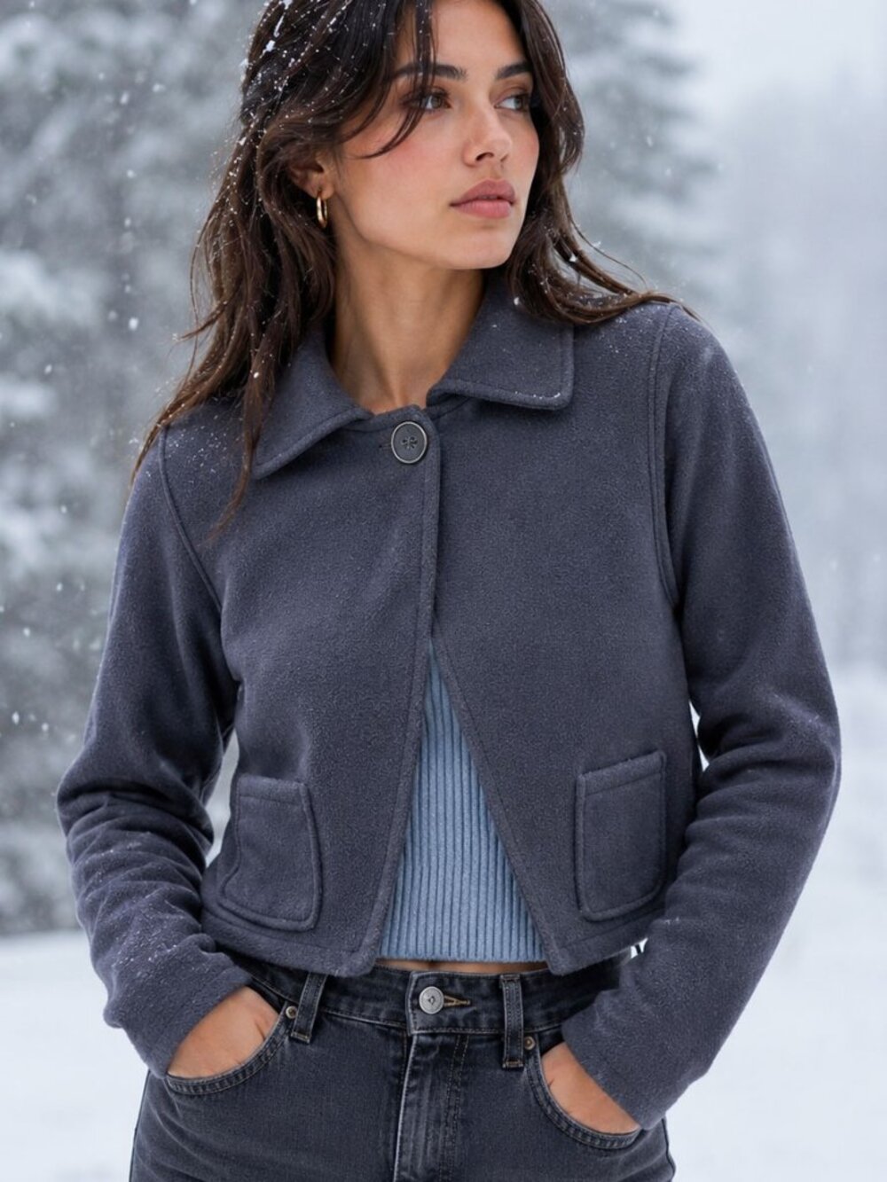 Wooly Bully Wear Icelandic Design Grey Fleece Cropped Jacket